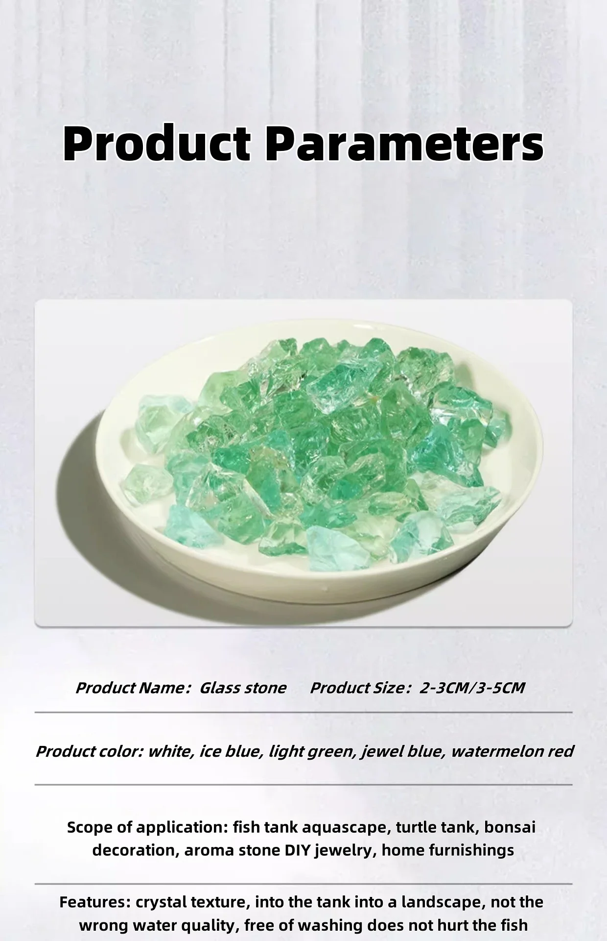 Ocean Blue Landscape Building Colored Glass Chunk Rocks Stone Factory Customized for Decoration Solid Structure for Sale