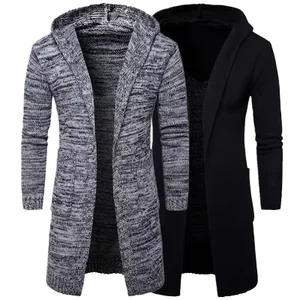 Fashion Men's Long Sleeves Knitwear Coat Autumn Winter Long Length Cardigan Hoodie Sweater Wholesale Plus Size Button