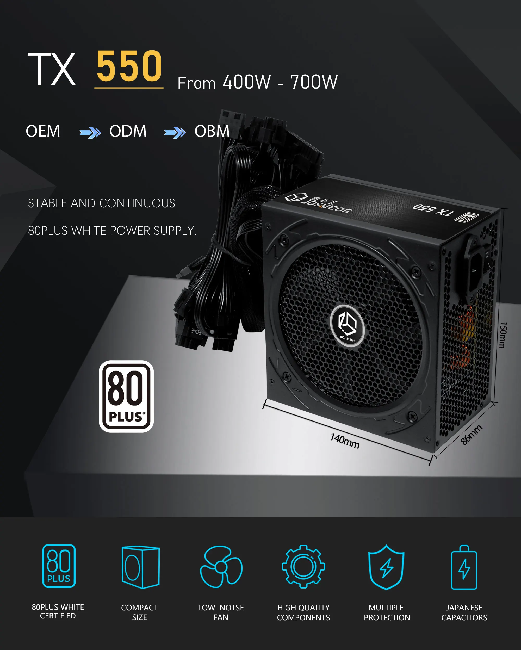 550w Pc Psu Power Supply Unit Black Gaming Quiet 120mm Fan 24pin 12v