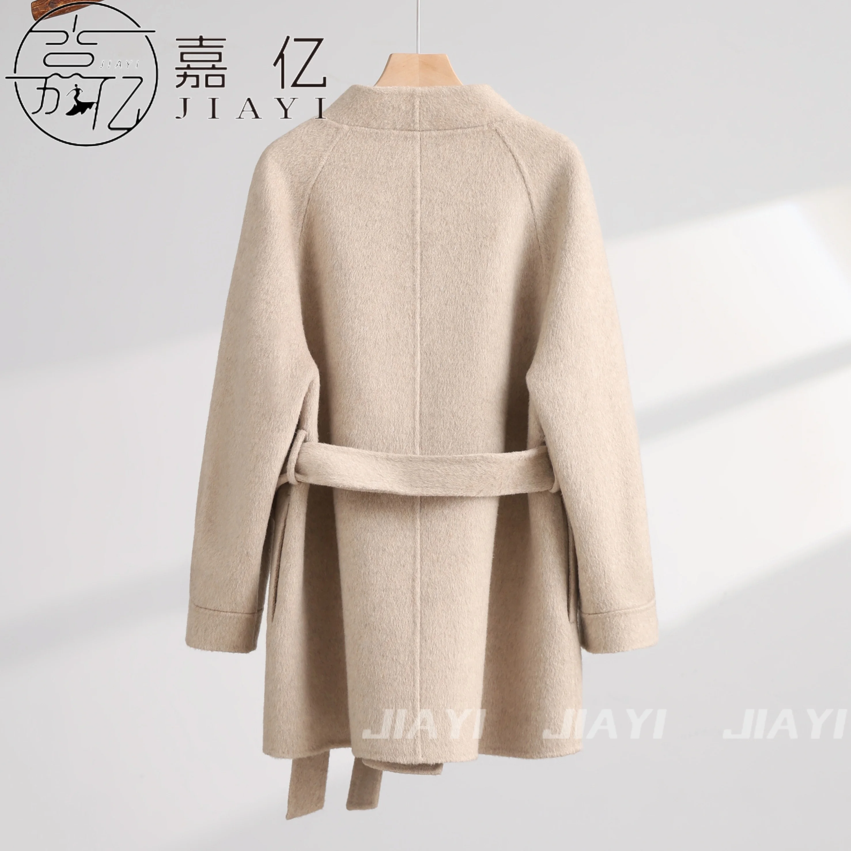Soft Gentle Stand - Collar Wool Coat, Waist - Tied Figure - Flattering Mid - Length Woolen Overcoat