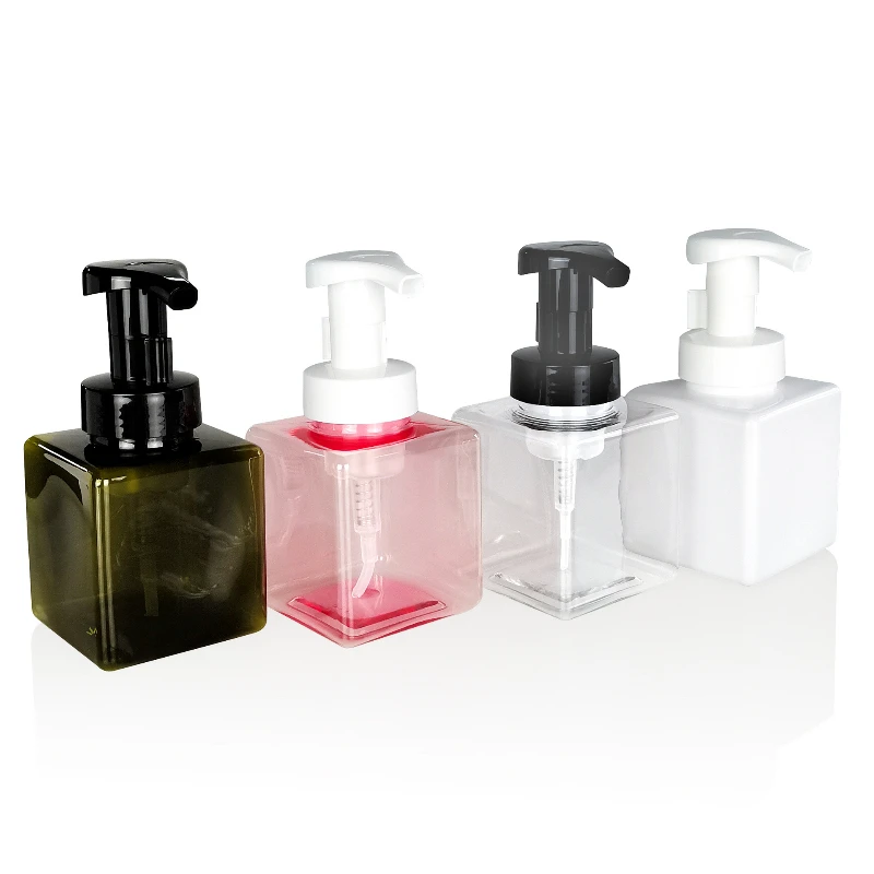 Empty 250ml PET Plastics square Hand Wash Mousse Foam Bottle Colored Plastic Foam Pump Bottle