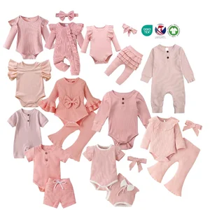 Baby Clothes Wholesale Toddler Rompers Baby Set Rib Coveralls Jumpsuit Bodysuits Playsuits One Pieces Plain Baby Romper