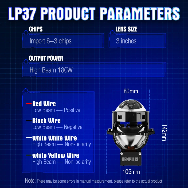 XENPLUS LP37 180W 6500K LED Bi Projector Headlights with Angel