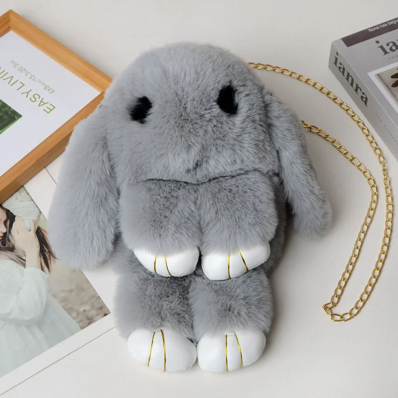 Wholesale 2025 Hot Selling Metal Chain Rabbit Plush Fur Bag