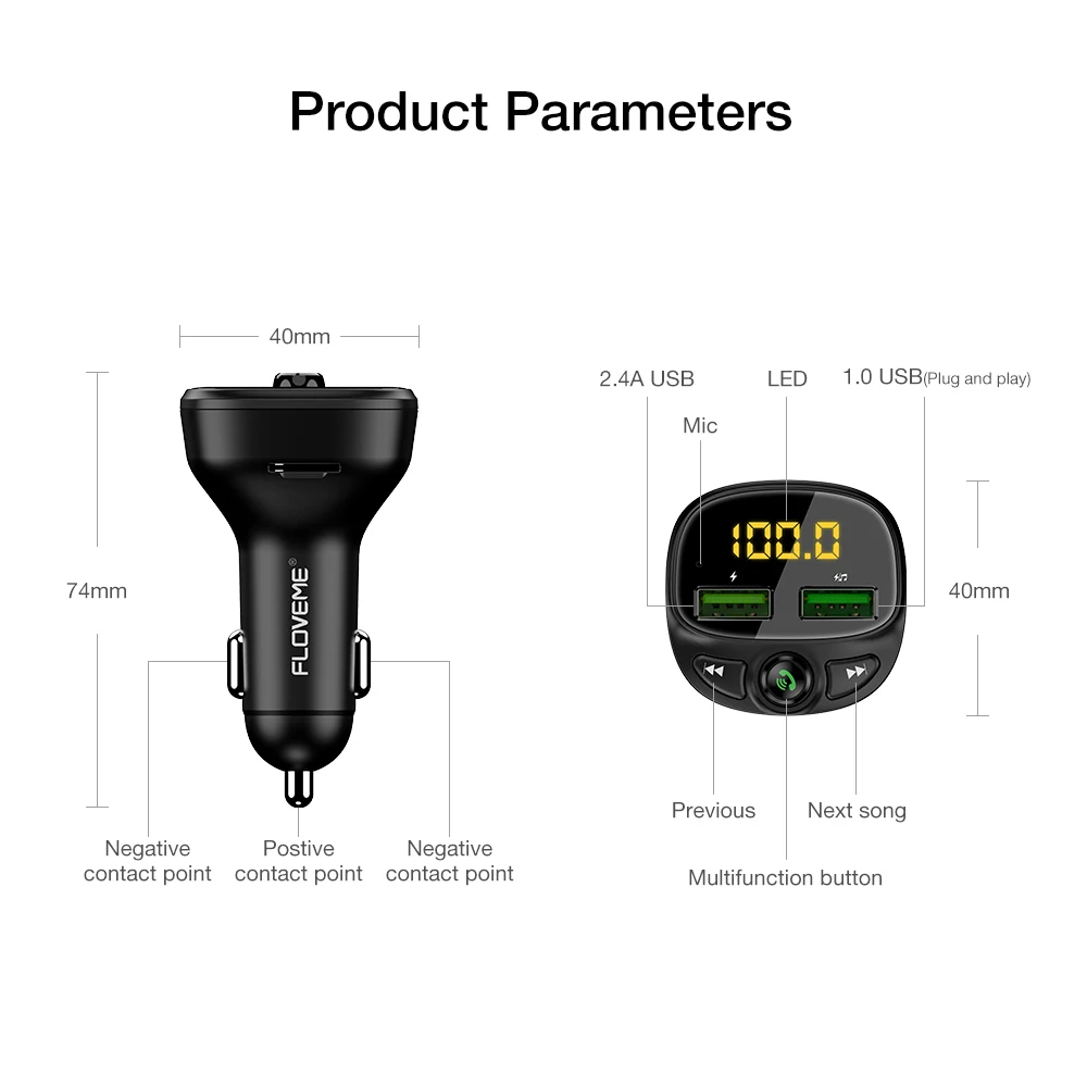 Бесплатная доставка 1 образец мини FM-передатчик OK CE FCC автомобильное зарядное устройство 2 порта U-диск TF-карта