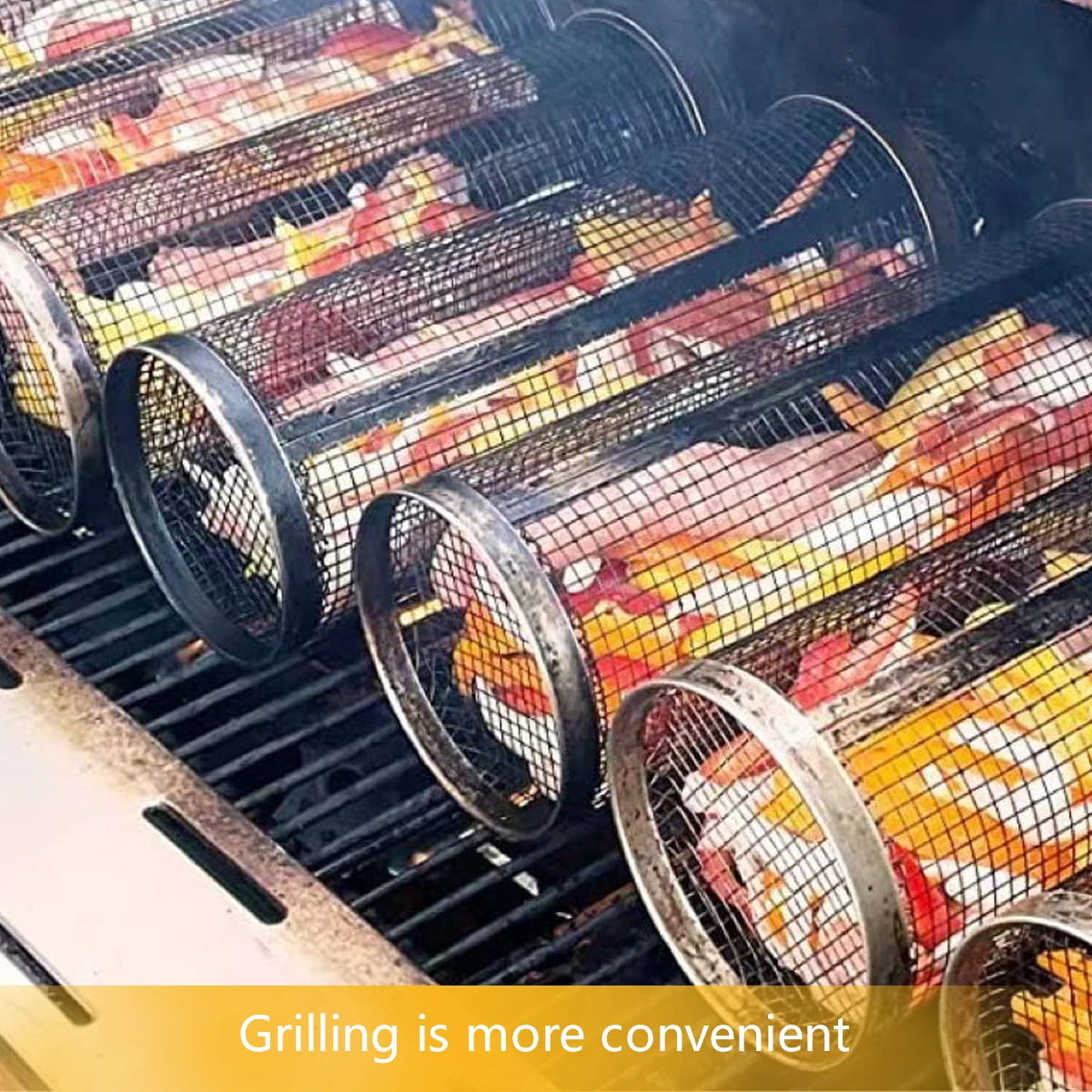 2023 Portable New Stainless Steel Metal 2 Pcs 4 Pcs Bbq Net Tube Round