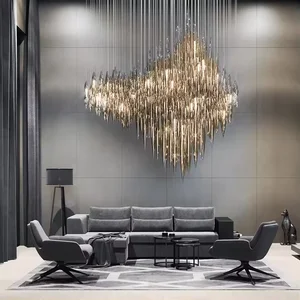 Contemporary Indoor Decoration Led Chandelier Custom Project Luxury Crystal Glass Pendant Light for Hotel Lobby