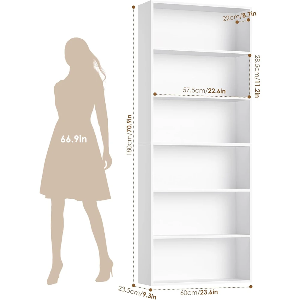 product 6 tier open contemporary bookcase bookshelf freestanding display storage shelves tall for workshop living room office white-2