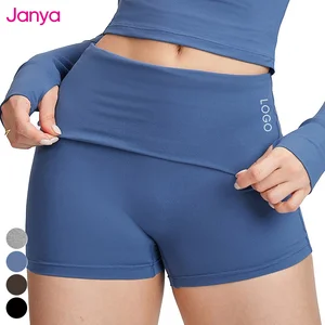 Janya Custom Logo Women's Brushed Spandex/Nylon Sport Shorts Tummy Control Booty Lifting Breathable High Waist Yoga Shorts