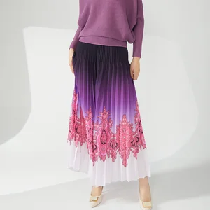 Women's Summer Fashion Pleated Casual Loose Style With Elastic Waist and Printed Jacquard Wide-leg Casual Pants