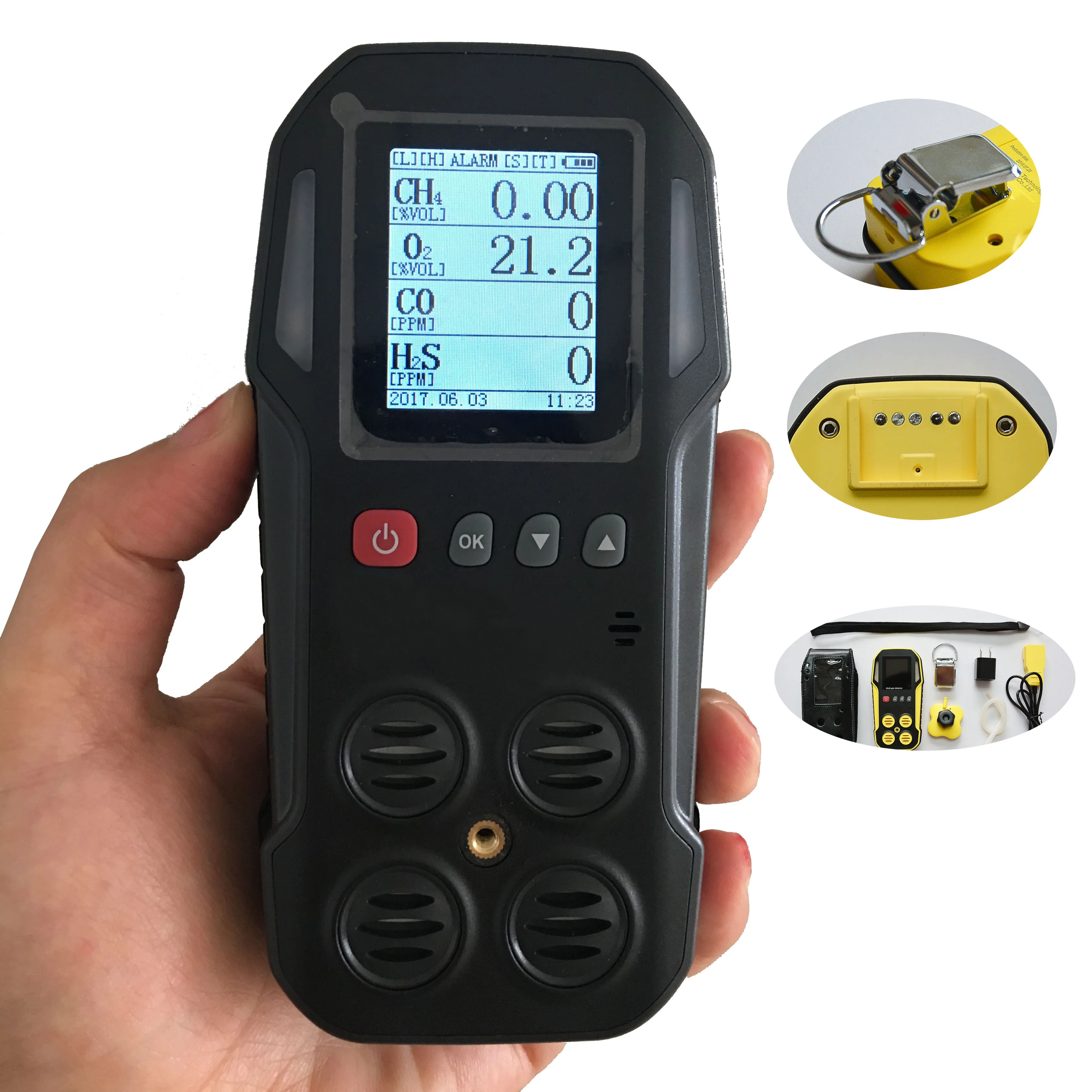 Customized Confined Space Sound Light Shock Alarm Multigas Detector 4 in 1 Toxic Gas Monitor H2S CO O2 LEL Multi Gas Detector