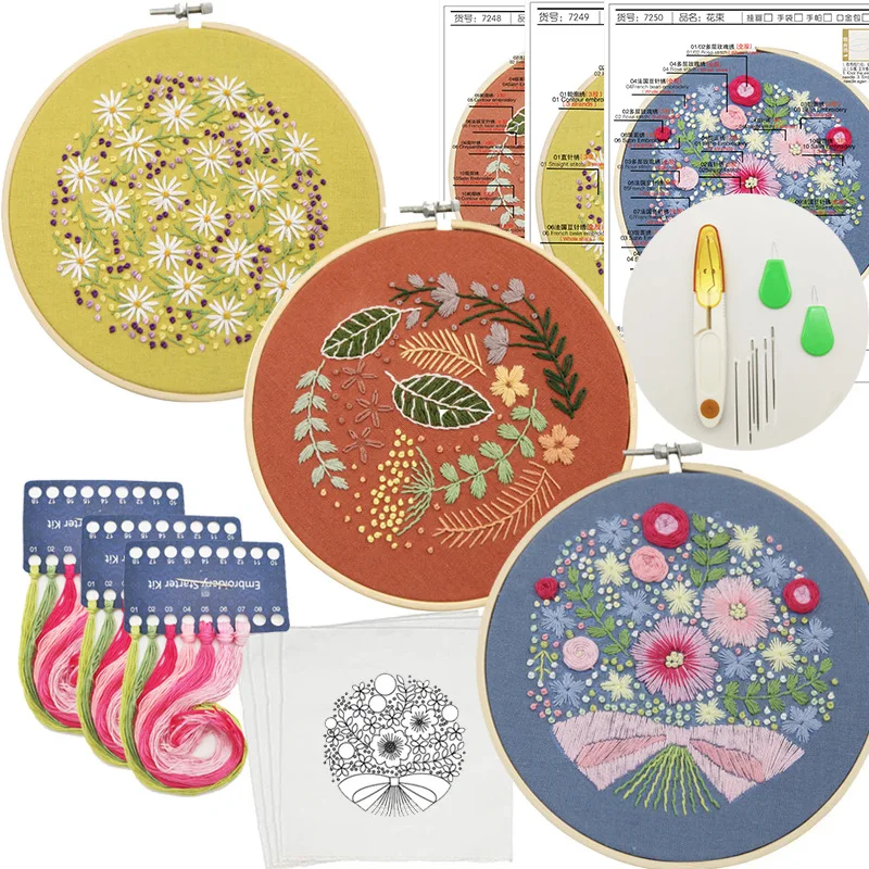 Huimai Birds Beginner Embroidery Set, 3 Pieces Cross Stitch Embroidery