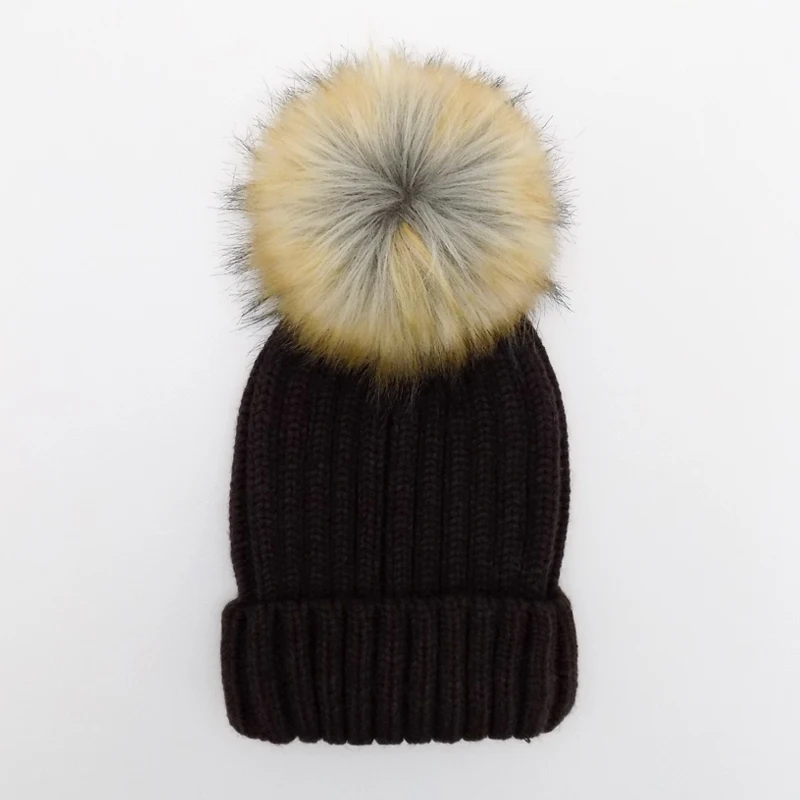 15cm Faux Raccoon Fur Beanie Hats Wholesale Pom pom Hat