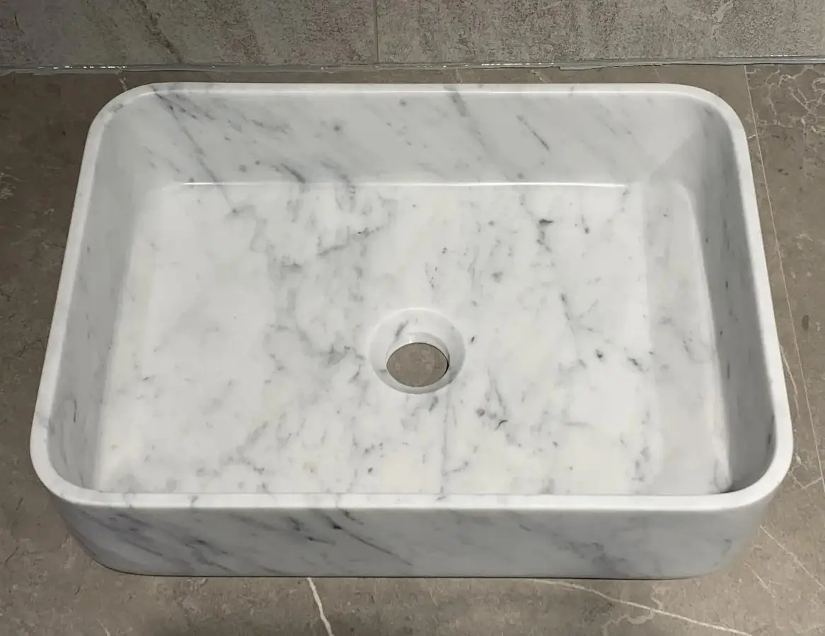 product natural carrara white marble washbasin with groove design for indoor bathrooms and toilets marble groove design-6