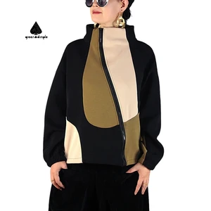 Tracksuits Fleece Cotton Color Block Stand Collar Jacket for Women Custom logo Fashion Asymmetric Zipper Jacket