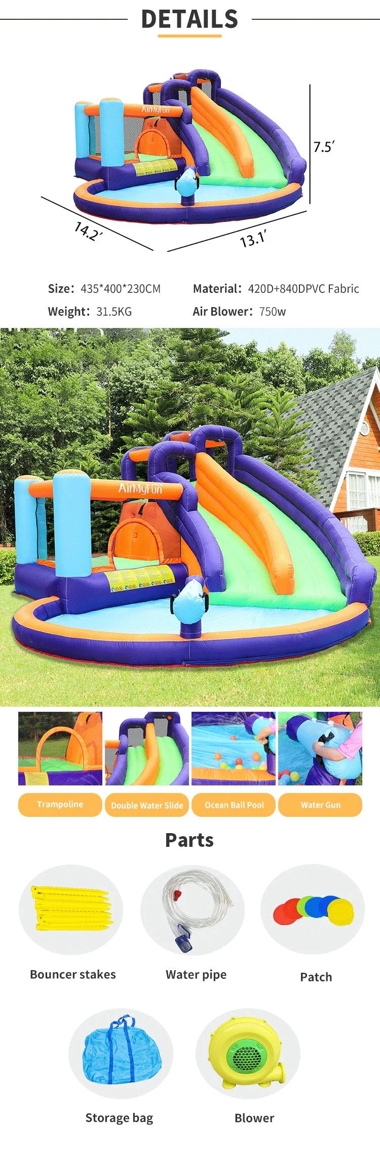 Factory In Stock Party Kids Water Slide Bouncy Castle Inflatable Castle Jumping Bounce Castle