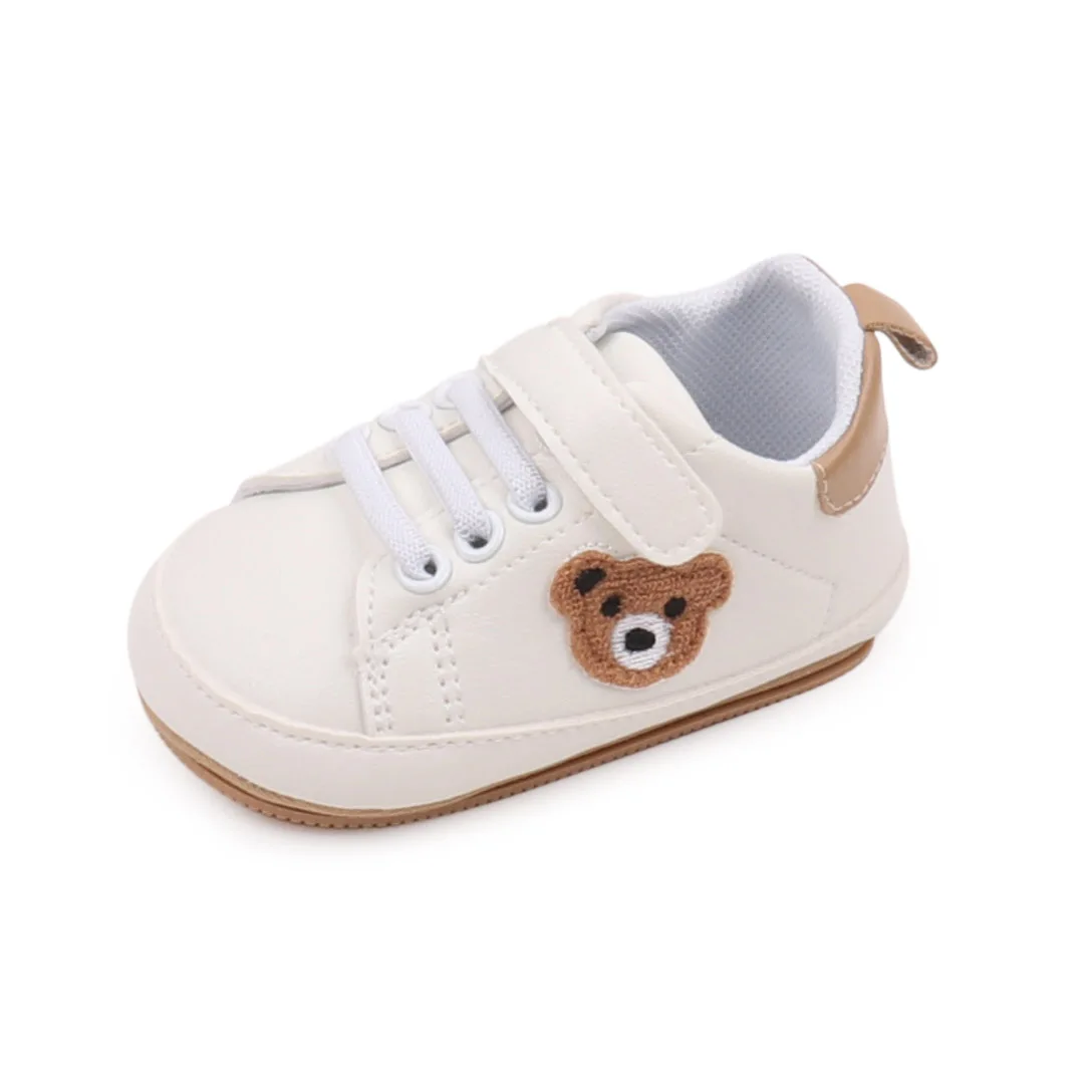 Cute Plush Bear Pattern Decoration Baby Soft Soled Non-slip Toddler Small White Shoes supplier