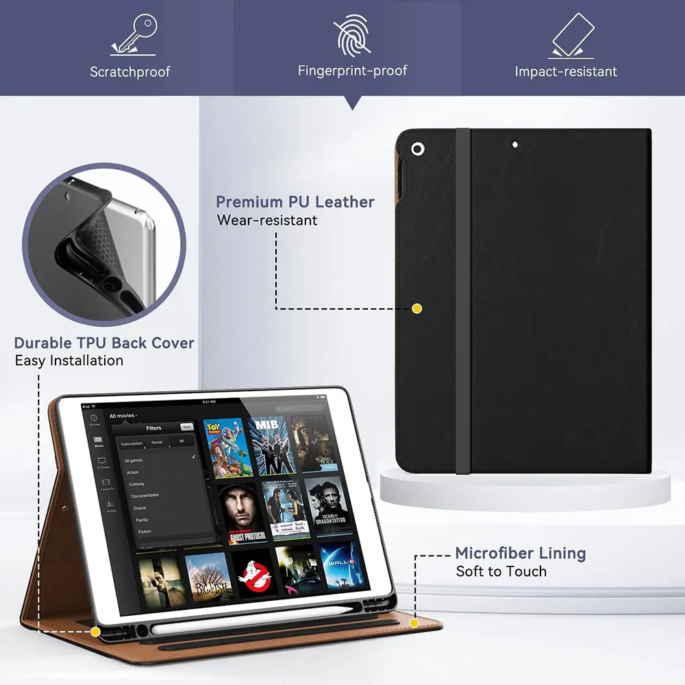 product laudtec shockproof pu leather tablet cover multi angle stand case with pencil holder card pocket for ipad 9th generation pbk327-6