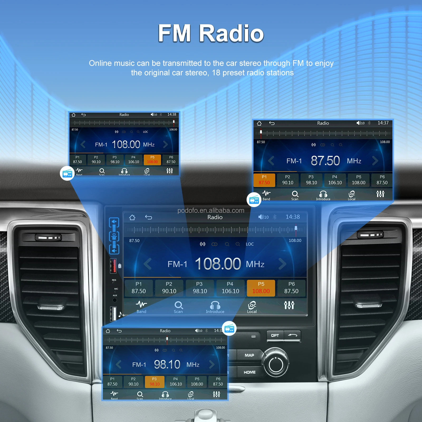 Podofo Autoradio Carplay sans Fil Autoradio GPS 1 Din avec Android