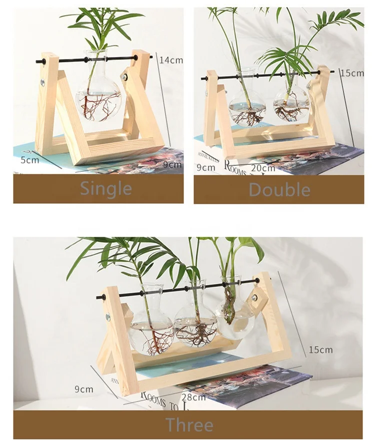 Растительный Террариум с деревянной подставкой воздушный плантатор лампочка стеклянная ваза ретро настольная для гидропоники украшение дома сада офиса
