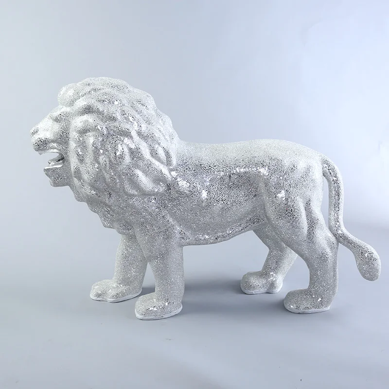 Custom Made Life Size Lion  Statue Realistic Hand Craft Mirror Finish Disco Mosaic Shinny Animal Pop Art Lion Sculpture