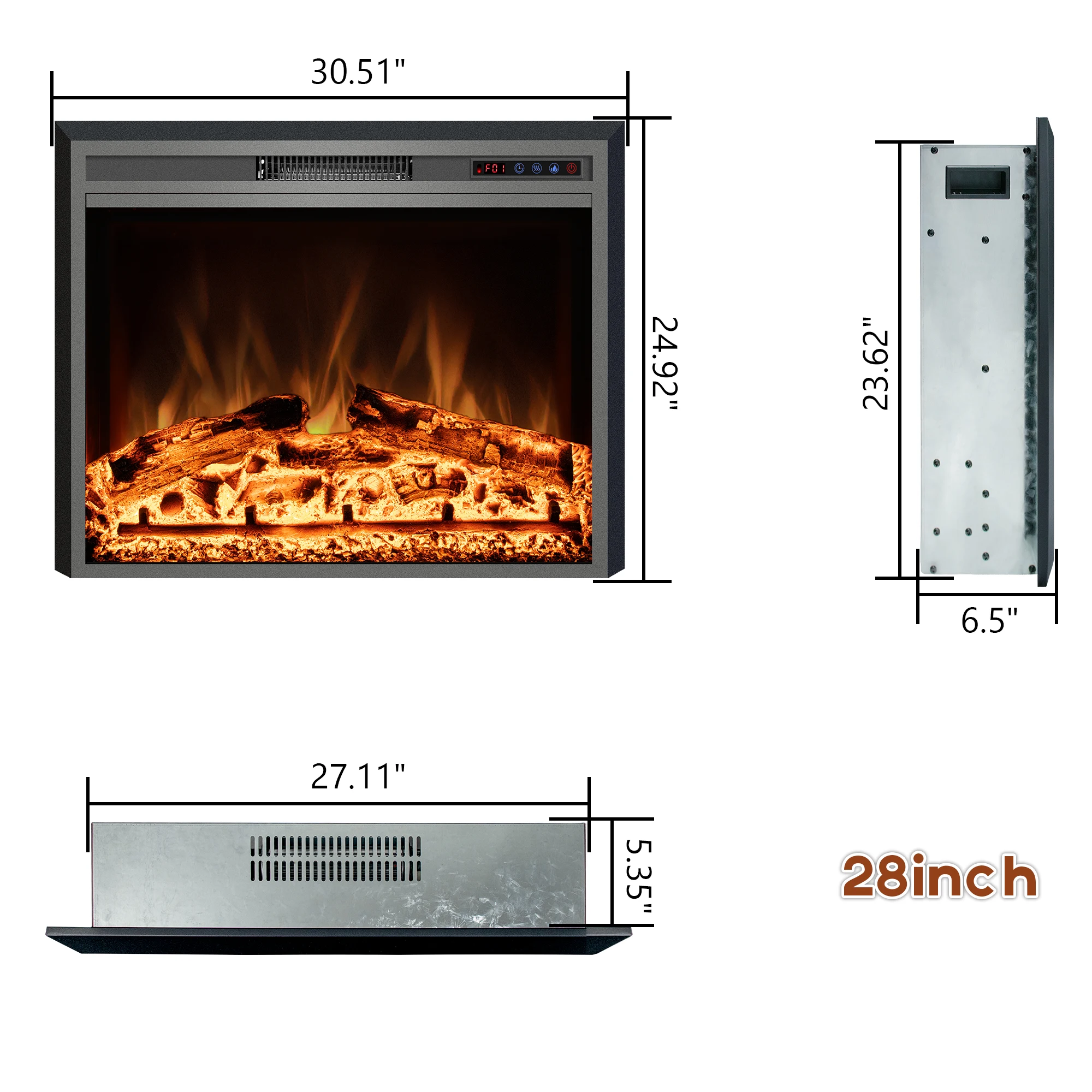 Luxstar 28 Inches High Quality Electric Fireplace Insert with Remote Control