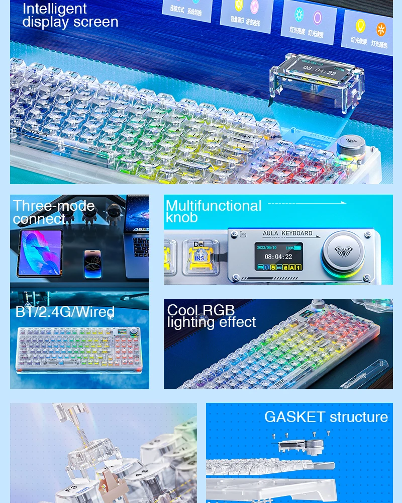 Aula F98pro Wireless Mechanical Keyboard Blue Tooth Hot Swappable