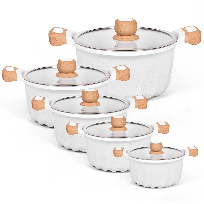 Set Di Pentole Antiaderenti Cook N Home 12 Pezzi – Alluminio Con Rivestimento Marmorizzato Rosso, Coperchi In Vetro Temperato, Manici Termici, Adatte A Gas/elettrico/vetro, Escluso Induzione - 2