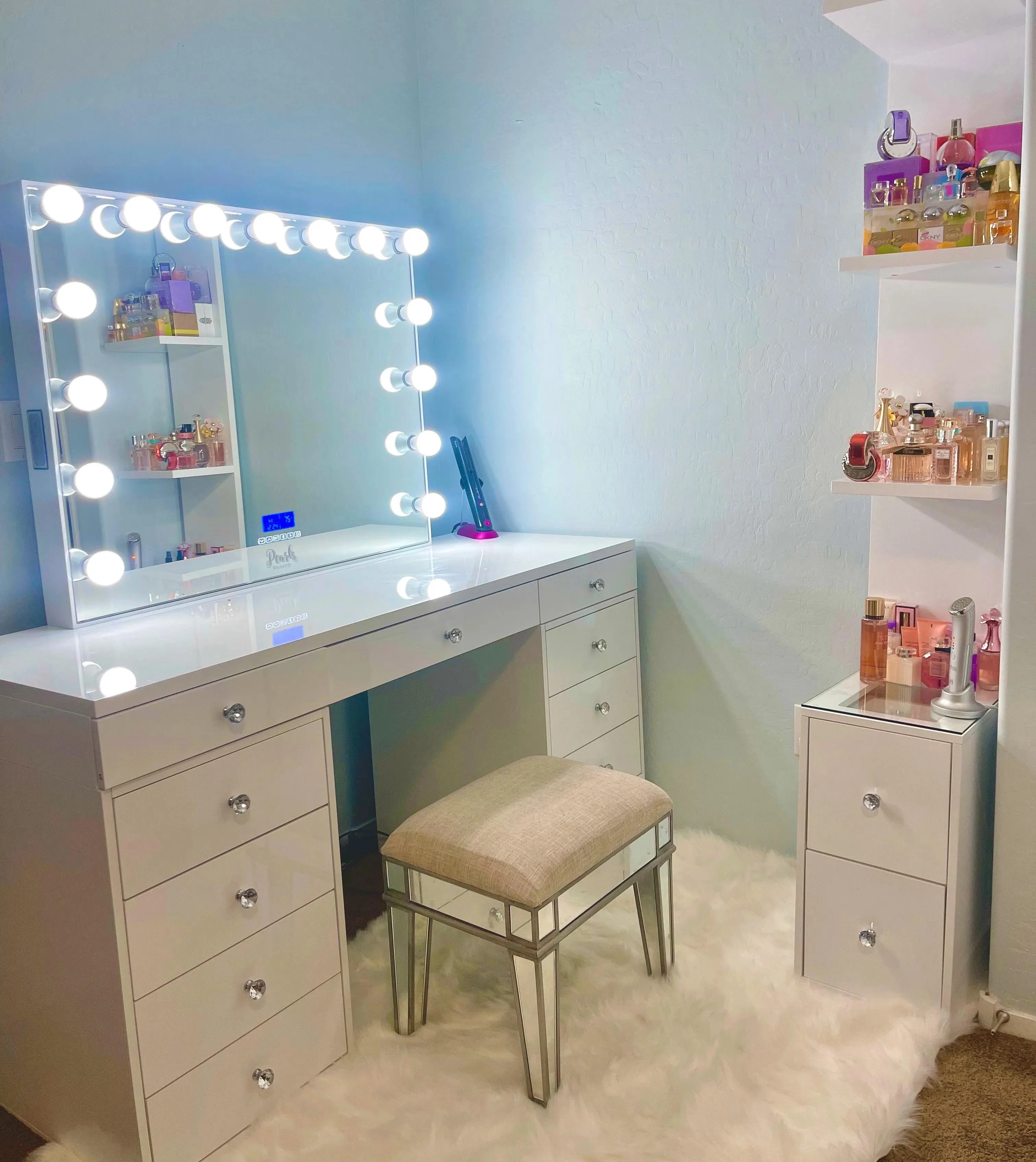 Glossy Column Shelf With Drawers Book Shelf Support Cosmetics Shelf