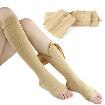 Medical Zipper Compression Sock Women Men High Elasticity Nylon Closed Toe Pressure Stocking for Edema Varicose Veins