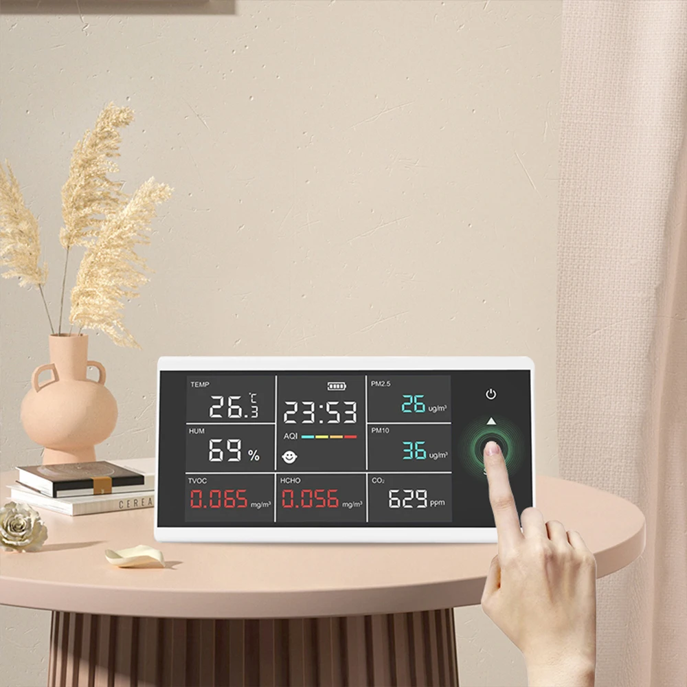 Détecteur D'air Intelligent - Surveillance CO2, TVOC, PM2.5 - Écran Rétroéclairé USB - Pour Bureau & Maison