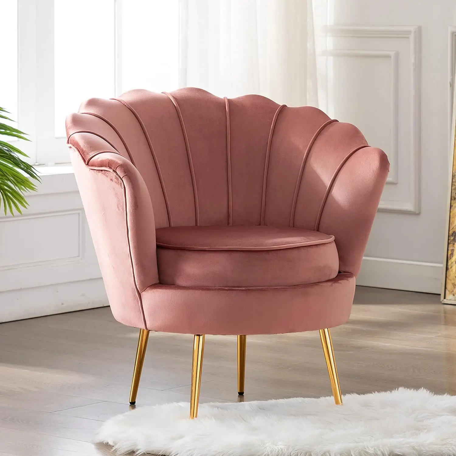 Unique and Versatile Beautiful Style Soft Velvet Upholstery Seashell Back Accent Arm Chair