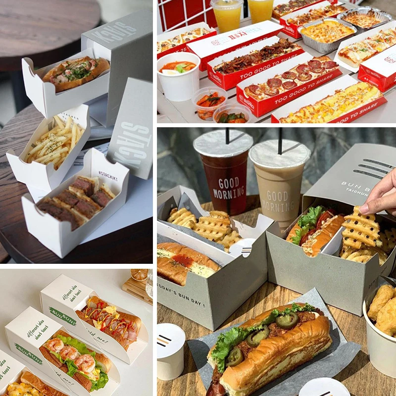 Custom Printed Ivory Paper Boat Shaped Hot Dog Paper Food Packaging Waffle Tray Cardboard Burger Corndog Shack Box With Lids supplier