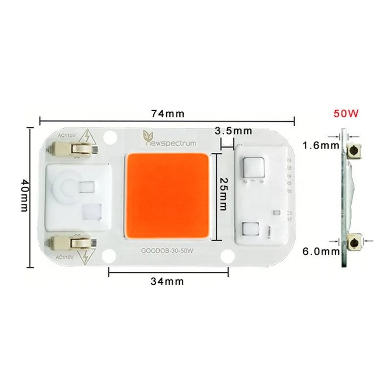 Newspectrum 4075 Size Full Spectrum 30W 50W AC 110V 220V Driverless Cob Dob Grow Led Chip High Power Cob Grow Led 50w Chip
