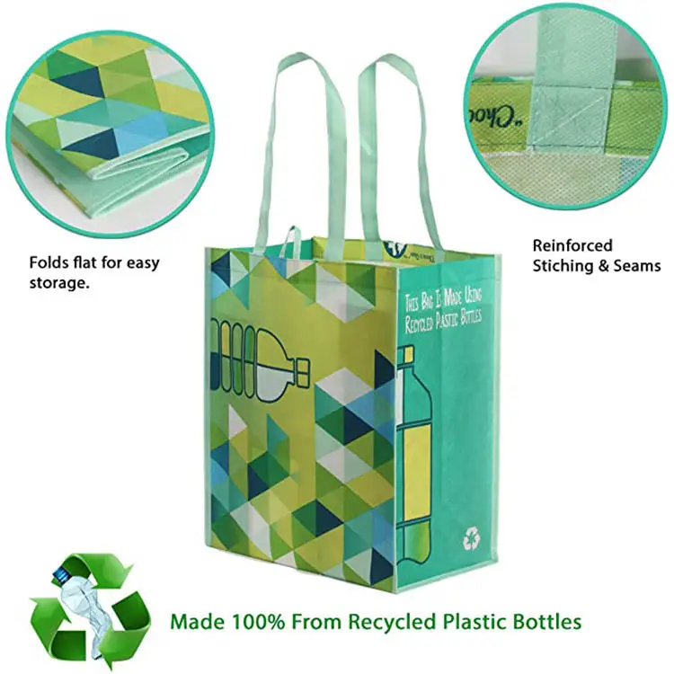 Recycle Pet Tote Reusable Laminated Foldable Rpet Shopping Bag With ...