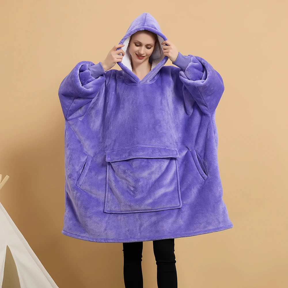 3D Jacquard Wearable Blanket Hoodie For Women & Men - Cozy Sherpa Hooded Blanket With Sleeves & Pockets