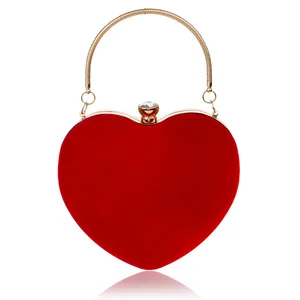custom logo Heart Design Women Casual Classic Fashion Clutch Small Diamonds Golden Velvet Chains Magnetic Closure Evening Party Wedding