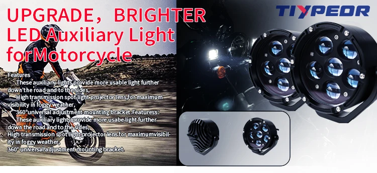 TIYPEOR Motorcycle Super Bright Spotlight High Power LED Work Driving Head Fog Light Auxiliary Headlight for Off-Road ATV UTV manufacture
