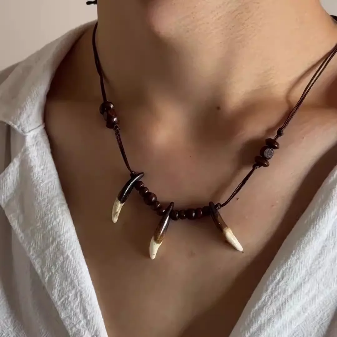 Wolf Fang Beaded Necklace - Powerful Statement Jewelry