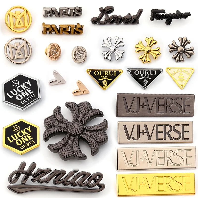 Customized Fashion Design Engraved Name Metal Tag Label logo Custom  Logo Metal Clothing logo  Plated Label for Garment Clothing