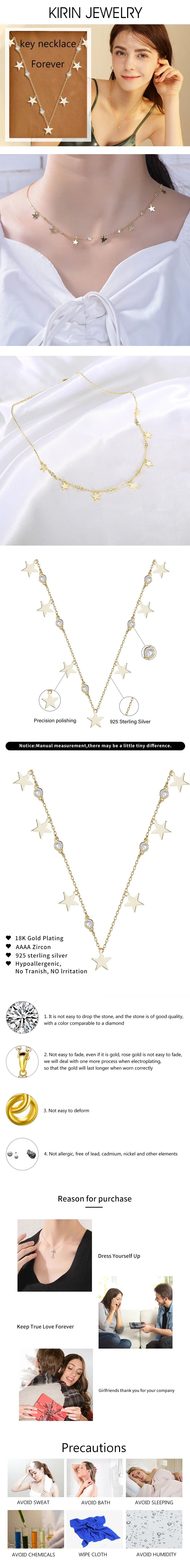 collar de cadena 5a cz diamond 14K gold plating star necklace seven star sign necklaces 14k gold plating chain necklace