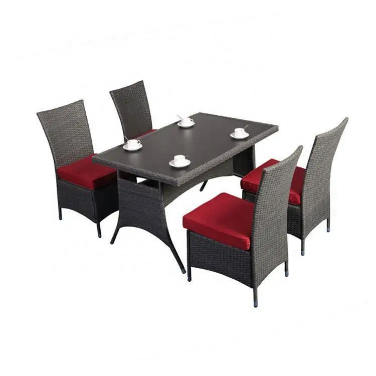 Hot Sale Factory Supply Outdoor Rattan Dining Table and Chairs Set with Waterproof Cushion