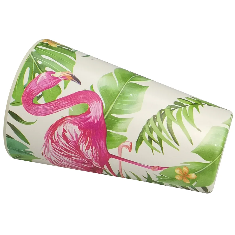 Flamingo Palm Leaf Design Sublimation Logo Bamboo Fiber Melamine Cup Tumbler