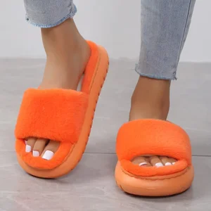 Promotion Candy Color Bedroom Furry Slippers Women's Fashion Warm Slides Mixed Colors Home Soft Massage Sole Slides Slipper