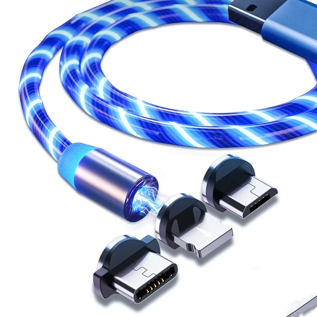 Светодиодное светящееся магнитное зарядное устройство 3 в 1 USB-кабель со светодиодной подсветкой Micro USB Тип C зарядка все одном магнитный usb-кабель быстрое для