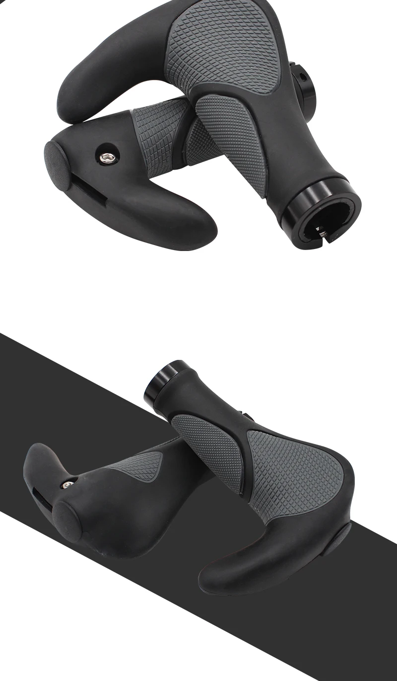 WEST BIKING Ergonomic Lock-On Rubber Bike Grips With Bar Ends – For Mountain Bikes, Black/Grey