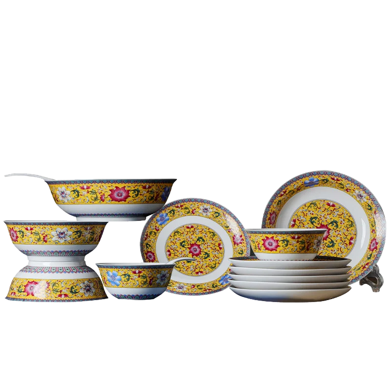 Jingdezhen Ancient Town Ceramic Tableware Set Exquisite Porcelain Household Bowls and Plates with Chinese Design Style