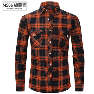 Men's Slim-Fit Flannel Plaid Shirt for Spring/Summer Twill Fabric Double Pocket Long-Sleeved Casual Anti-Wrinkle