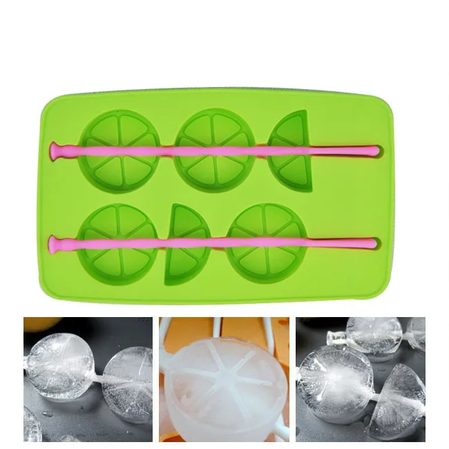 Silicone Ice Cube Popsicle Molds with Sticks  Whisky Lemon Shape Silicone Ice Cube Tray with PP Sticks