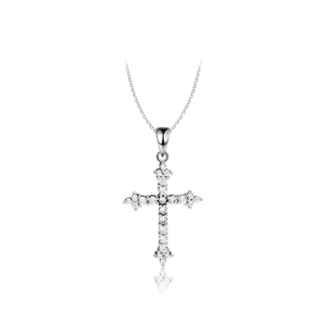 Keiyue 925 Sterling Silver Fine Jewelry Cross Pendant Charm Necklace Cubic Zirconia White Diamond Chain for Women Men